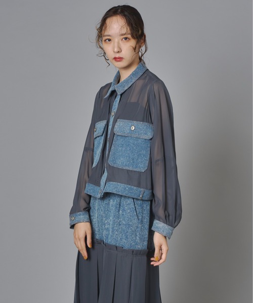 terrace(テラス)の「シアーコンビデニムショートジャケット(Tシャツ/カットソー・レディース・チャコール/カーキ/ブラック・FREE)」の22枚目の写真
