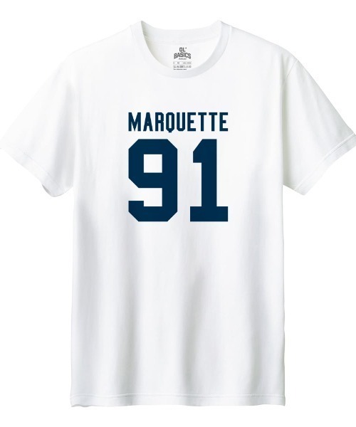 Ol' Basics(オールベーシックス)の「Ol' Basics(オール・ベーシックス) 半袖Tシャツ MARQUETTE ロゴ ナンバリング プリント 5.6オンス トップス カットソー メンズ ユニセックス(Tシャツ/カットソー・メンズ・ホワイト/ネイビー/グリーン系/バーガンディー・XS/S/M/L/XL)」の2枚目の写真