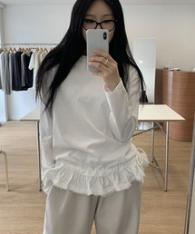 ギャザーフリルヘム長袖カットソー