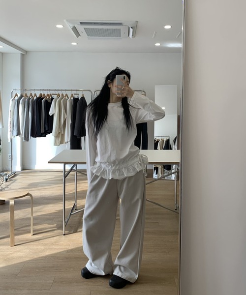 Girly Doll(ガーリードール)の「ギャザーフリルヘム長袖カットソー(Tシャツ/カットソー・レディース・ホワイト/ブラック・FREE)」の21枚目の写真