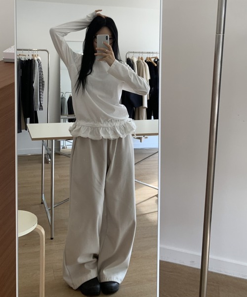 Girly Doll(ガーリードール)の「ギャザーフリルヘム長袖カットソー(Tシャツ/カットソー・レディース・ホワイト/ブラック・FREE)」の22枚目の写真