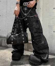 RICH（リッチ）の「【RICH】BLACK WAXED RIPPED WIDE PANTS / 【RICH】ワックスコーティングリベットダメージワイドデニムパンツ＜着用動画あり＞（デニムパンツ）」