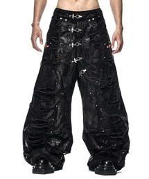 RICH（リッチ）の「【RICH】BLACK WAXED RIPPED WIDE PANTS / 【RICH】ワックスコーティングリベットダメージワイドデニムパンツ＜着用動画あり＞（デニムパンツ）」