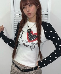 【ドットスリーブ】ハートロゴプリント ラグラン長袖トップス
