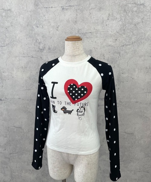 Sibra（シブラ）の「【ドットスリーブ】ハートロゴプリント ラグラン長袖トップス（Tシャツ/カットソー・レディース・ホワイト・M）」の8枚目の写真
