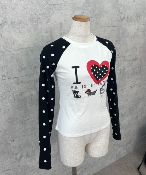 Sibra（シブラ）の「【ドットスリーブ】ハートロゴプリント ラグラン長袖トップス（Tシャツ/カットソー・レディース・ホワイト・M）」の6枚目の写真
