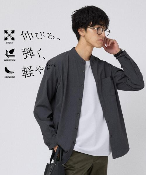 TAKEO KIKUCHI(タケオキクチ)の「3Dナイロンストレッチ バンドカラーシャツ(シャツ/ブラウス・メンズ・ブラック/ターコイズブルー系/チャコールグレー・02/03/04)」の4枚目の写真