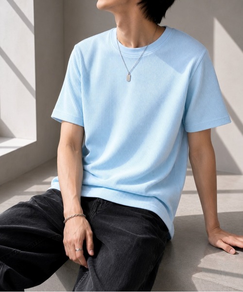 Bling Leads(ブリングリーズ)の「【Bls】 【ZM】【Bling Leads】サーマルワッフル C/N TEE(Tシャツ/カットソー・メンズ・ライトピンク/サックスブルー/カーキ/グレー/ホワイト/ネイビー/ブラック・MEDIUM/LARGE/X-LARGE)」の6枚目の写真