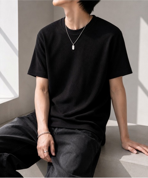 Bling Leads(ブリングリーズ)の「【Bls】 【ZM】【Bling Leads】サーマルワッフル C/N TEE(Tシャツ/カットソー・メンズ・ライトピンク/サックスブルー/カーキ/グレー/ホワイト/ネイビー/ブラック・MEDIUM/LARGE/X-LARGE)」の2枚目の写真