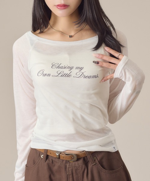 apres jour mignon(アプレジュールミニョン)の「ラグランシアートップス(Tシャツ/カットソー・レディース・オフホワイト/ピンク・LARGE/フリー)」の3枚目の写真