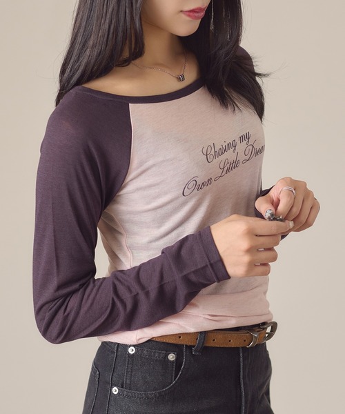 apres jour mignon(アプレジュールミニョン)の「ラグランシアートップス(Tシャツ/カットソー・レディース・オフホワイト/ピンク・LARGE/フリー)」の5枚目の写真