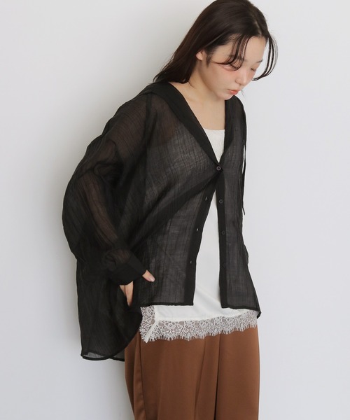 cheriella(シェリエラ)の「【cheriella】シアーフードオーバーシャツ SHEER HOODED OVERSHIRT(シャツ/ブラウス・レディース・ブラック/オフホワイト/イエロー・FREE)」の21枚目の写真