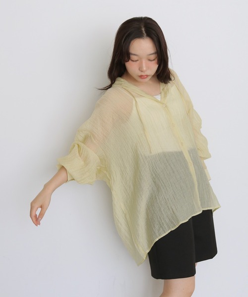 cheriella(シェリエラ)の「【cheriella】シアーフードオーバーシャツ SHEER HOODED OVERSHIRT(シャツ/ブラウス・レディース・ブラック/オフホワイト/イエロー・FREE)」の10枚目の写真