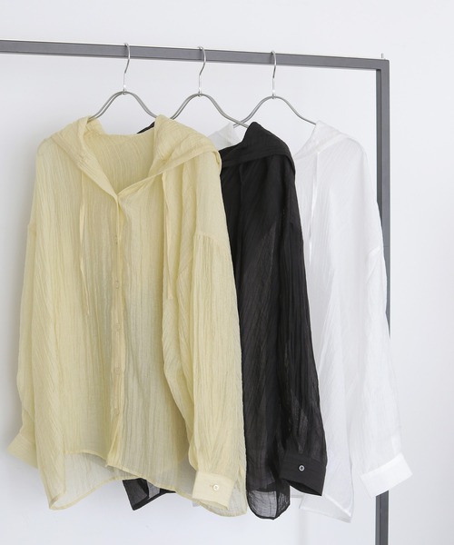 cheriella(シェリエラ)の「【cheriella】シアーフードオーバーシャツ SHEER HOODED OVERSHIRT(シャツ/ブラウス・レディース・ブラック/オフホワイト/イエロー・FREE)」の11枚目の写真