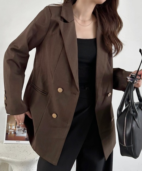 Eclat one(エクラワン)の「【Eclat one】ダブルブレスト 金ボタン テーラードジャケット(テーラードジャケット・レディース・ブラウン/ライトグレー/ネイビー・FREE)」の13枚目の写真