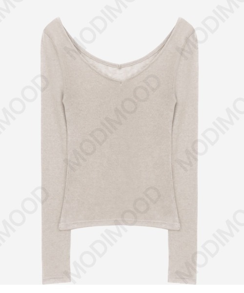 modimood(モディムード)の「華奢見えレイヤードディープVネックテンセル長袖Tシャツ(Tシャツ/カットソー・レディース・オートミール・FREE)」の8枚目の写真