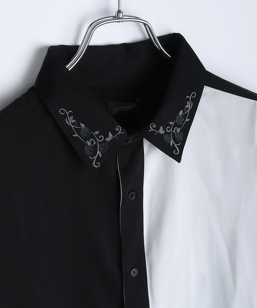 WESTSEA（ウエストシー）の「ローズ刺繍 / 薔薇刺繍 とろみシャツ 長袖 オーバーサイズ（シャツ/ブラウス・メンズ・ホワイト/ワイン/ブラック/ホワイト×ブラック・L）」の2枚目の写真