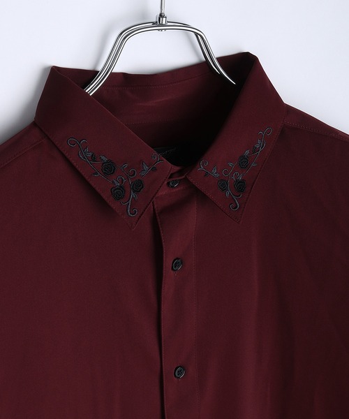 WESTSEA（ウエストシー）の「ローズ刺繍 / 薔薇刺繍 とろみシャツ 長袖 オーバーサイズ（シャツ/ブラウス・メンズ・ホワイト/ワイン/ブラック/ホワイト×ブラック・L）」の4枚目の写真