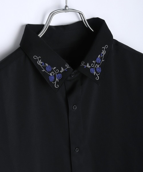 WESTSEA（ウエストシー）の「ローズ刺繍 / 薔薇刺繍 とろみシャツ 長袖 オーバーサイズ（シャツ/ブラウス・メンズ・ホワイト/ワイン/ブラック/ホワイト×ブラック・L）」の3枚目の写真