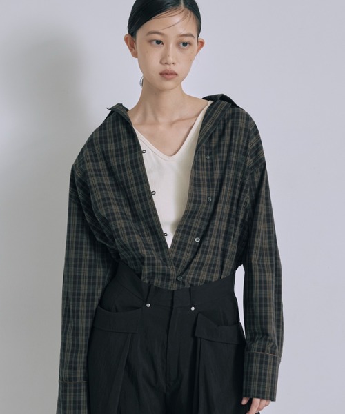 EN NEUME(エンノイム)の「Satin Piping Checked Pajama Shirt(シャツ/ブラウス・レディース・ブラック/ブラウン/ライトベージュ・1/0)」の1枚目の写真