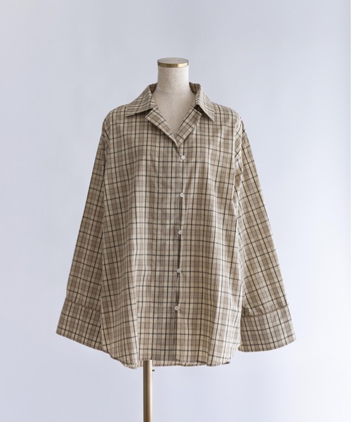 EN NEUME(エンノイム)の「Satin Piping Checked Pajama Shirt(シャツ/ブラウス・レディース・ブラック/ブラウン/ライトベージュ・1/0)」の8枚目の写真