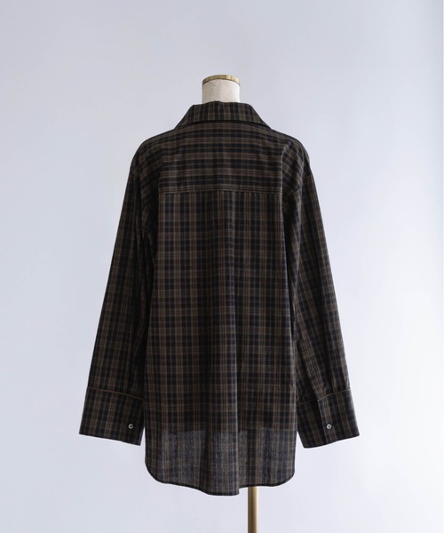 EN NEUME(エンノイム)の「Satin Piping Checked Pajama Shirt(シャツ/ブラウス・レディース・ブラック/ブラウン/ライトベージュ・1/0)」の6枚目の写真