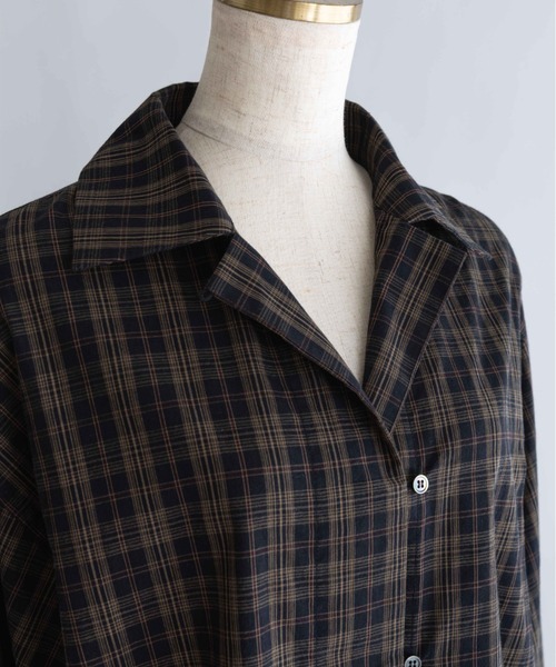 EN NEUME(エンノイム)の「Satin Piping Checked Pajama Shirt(シャツ/ブラウス・レディース・ブラック/ブラウン/ライトベージュ・1/0)」の9枚目の写真