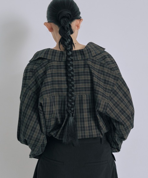 EN NEUME(エンノイム)の「Satin Piping Checked Pajama Shirt(シャツ/ブラウス・レディース・ブラック/ブラウン/ライトベージュ・1/0)」の16枚目の写真