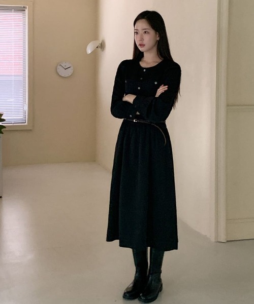 FAVORITO(ファヴォリート)の「クルーネックワンピース(ワンピース・レディース・ベージュ/ブラック・F)」の9枚目の写真
