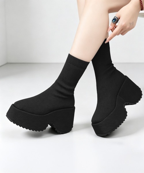 Miniministore(ミニミニストア)の「厚底ストレッチソックスブーツスクエアトゥ(ブーツ・レディース・ブラック・24.5cm/24.0cm/23.5cm/23.0cm/22.5cm)」の6枚目の写真