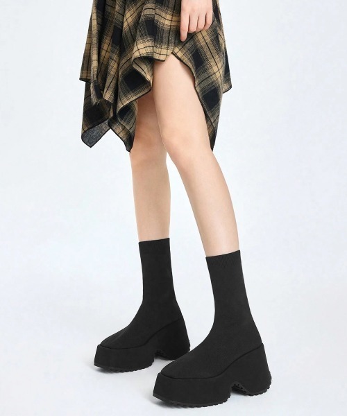 Miniministore(ミニミニストア)の「厚底ストレッチソックスブーツスクエアトゥ(ブーツ・レディース・ブラック・24.5cm/24.0cm/23.5cm/23.0cm/22.5cm)」の7枚目の写真