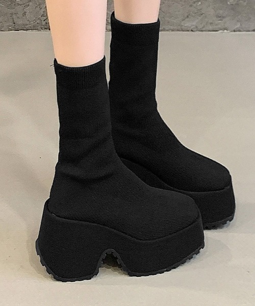 Miniministore(ミニミニストア)の「厚底ストレッチソックスブーツスクエアトゥ(ブーツ・レディース・ブラック・24.5cm/24.0cm/23.5cm/23.0cm/22.5cm)」の12枚目の写真
