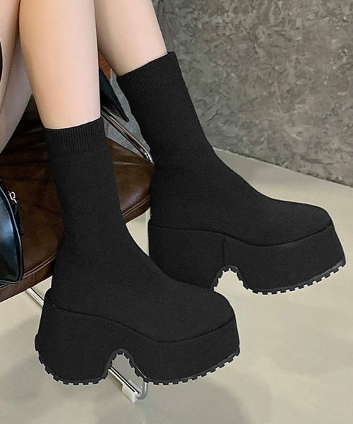 Miniministore(ミニミニストア)の「厚底ストレッチソックスブーツスクエアトゥ(ブーツ・レディース・ブラック・24.5cm/24.0cm/23.5cm/23.0cm/22.5cm)」の13枚目の写真