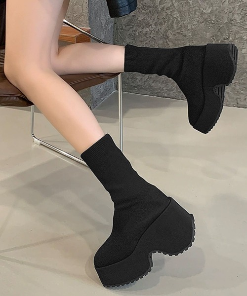 Miniministore(ミニミニストア)の「厚底ストレッチソックスブーツスクエアトゥ(ブーツ・レディース・ブラック・24.5cm/24.0cm/23.5cm/23.0cm/22.5cm)」の14枚目の写真