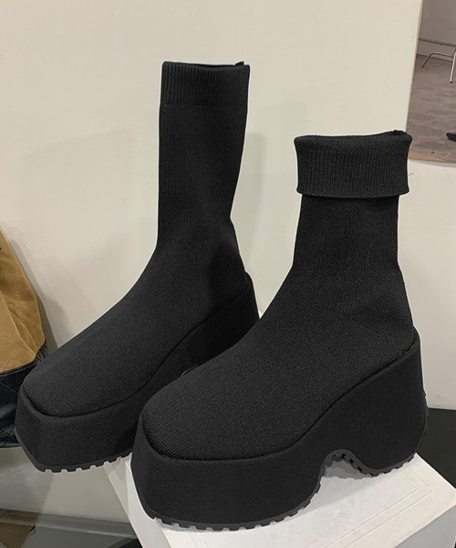 Miniministore(ミニミニストア)の「厚底ストレッチソックスブーツスクエアトゥ(ブーツ・レディース・ブラック・24.5cm/24.0cm/23.5cm/23.0cm/22.5cm)」の16枚目の写真