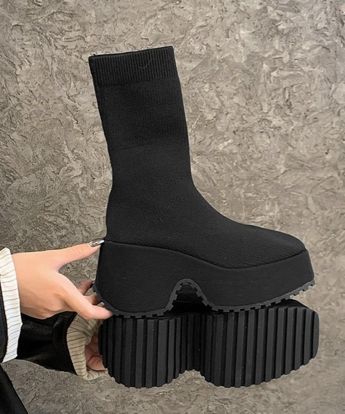 Miniministore(ミニミニストア)の「厚底ストレッチソックスブーツスクエアトゥ(ブーツ・レディース・ブラック・24.5cm/24.0cm/23.5cm/23.0cm/22.5cm)」の17枚目の写真