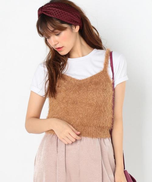 Another Edition（アナザーエディション）の「フェザーヤーンキャミソール/EMFC ﾌｪｻﾞｰ ﾔｰﾝV/N NSL PO◆（キャミソール・レディース・ブラック/ベージュ/ライトピンク/ターコイズブルー・FREE）」の3枚目の写真