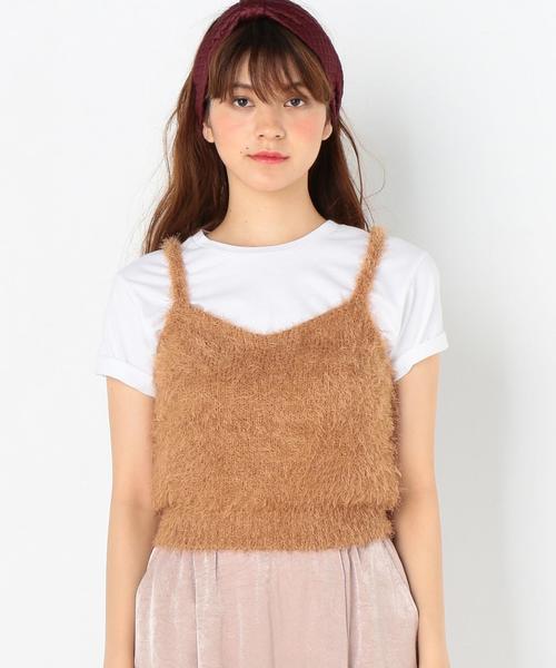 Another Edition（アナザーエディション）の「フェザーヤーンキャミソール/EMFC ﾌｪｻﾞｰ ﾔｰﾝV/N NSL PO◆（キャミソール・レディース・ブラック/ベージュ/ライトピンク/ターコイズブルー・FREE）」の6枚目の写真