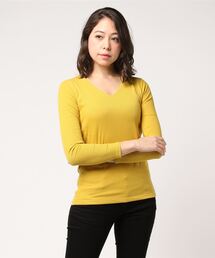 Pierrot | 【1枚でも透けにくい、前身頃2枚仕立て】Vネック テレコリブカットソー(Tシャツ/カットソー)