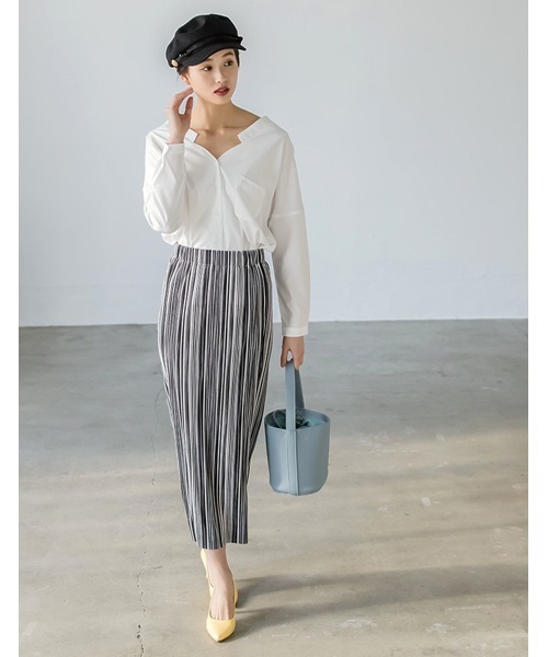 Re:EDIT（リエディ）の「[リエディ]細プリーツロングタイトスカートボトムス/スカート/プリーツスカート/ロング丈/ウエストゴム/春カラー（スカート・レディース・ピンク/ブラック×ホワイト/ブラック/マルチ/ラベンダー/グレー/モカ・LARGE/MEDIUM）」の16枚目の写真