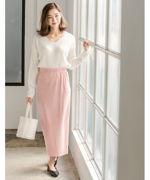 Re:EDIT（リエディ）の「[リエディ]細プリーツロングタイトスカートボトムス/スカート/プリーツスカート/ロング丈/ウエストゴム/春カラー（スカート・レディース・ピンク/ブラック×ホワイト/ブラック/マルチ/ラベンダー/グレー/モカ・LARGE/MEDIUM）」の18枚目の写真