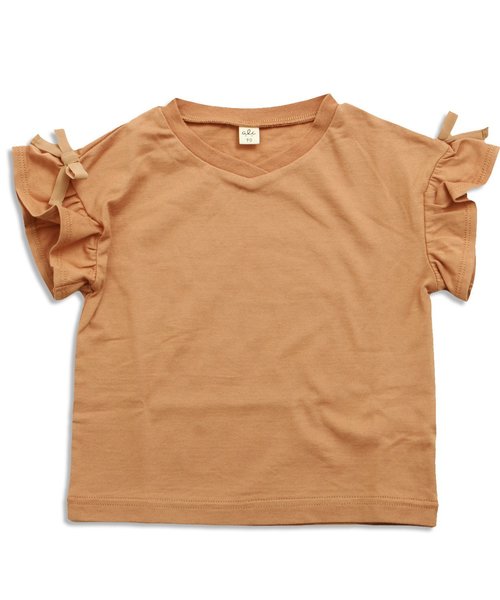 apres les cours（アプレレクール）の「袖リボン半袖Tシャツ（Tシャツ/カットソー・キッズ・キャメル/グリーン/ピンク・120/100/130/90/80/110）」の3枚目の写真
