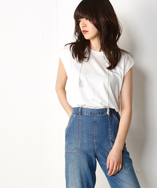 SLY（スライ）の「CELLNOBLE キャップスリーブTOPS（タンクトップ・レディース・ブラック/オフホワイト/トップグレー・FREE）」の2枚目の写真