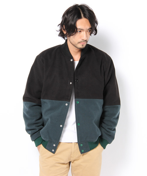 WHO'S WHO gallery（フーズフーギャラリー）の「パネルスタジアムジャケット（スタジャン・メンズ・ブラック/ネイビー・MEDIUM/LARGE）」の7枚目の写真