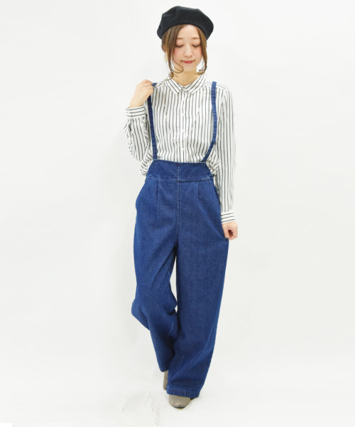 And It アンドイット の サスペンダー付きデニムワイドパンツ サロペット デニムパンツ Wear