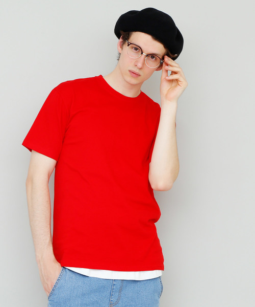 EMMA CLOTHES（エマクローズ）の「COTTON 100% half sleeve cut & sew（Tシャツ/カットソー・メンズ・ブラック/カーキ/チャコールグレー/グリーン/サックスブルー/ブルー/ラベンダー/アクア/ワインレッド/ベージュ/マスタード/アイボリー/チェリーピンク/グレー/ネイビー/ライトピンク/エメラルドブルー/ホワイト/オレンジ/レッド・FREE）」の18枚目の写真