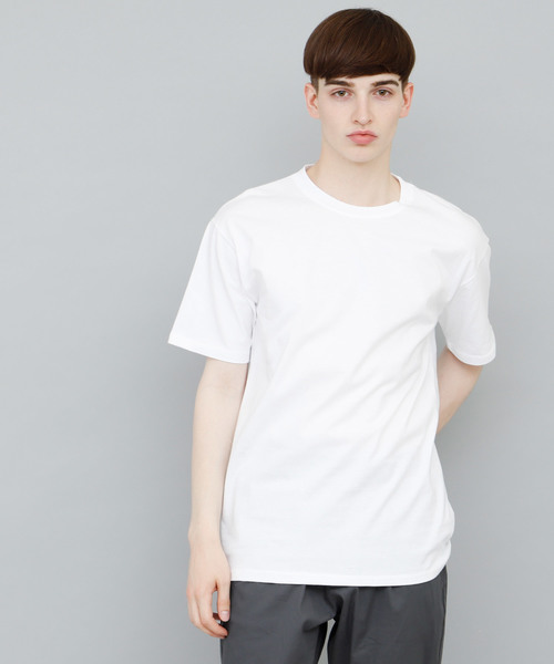 EMMA CLOTHES（エマクローズ）の「COTTON 100% half sleeve cut & sew（Tシャツ/カットソー・メンズ・ブラック/カーキ/チャコールグレー/グリーン/サックスブルー/ブルー/ラベンダー/アクア/ワインレッド/ベージュ/マスタード/アイボリー/チェリーピンク/グレー/ネイビー/ライトピンク/エメラルドブルー/ホワイト/オレンジ/レッド・FREE）」の2枚目の写真