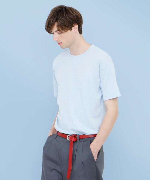 EMMA CLOTHES（エマクローズ）の「COTTON 100% half sleeve cut & sew（Tシャツ/カットソー・メンズ・ブラック/カーキ/チャコールグレー/グリーン/サックスブルー/ブルー/ラベンダー/アクア/ワインレッド/ベージュ/マスタード/アイボリー/チェリーピンク/グレー/ネイビー/ライトピンク/エメラルドブルー/ホワイト/オレンジ/レッド・FREE）」の12枚目の写真