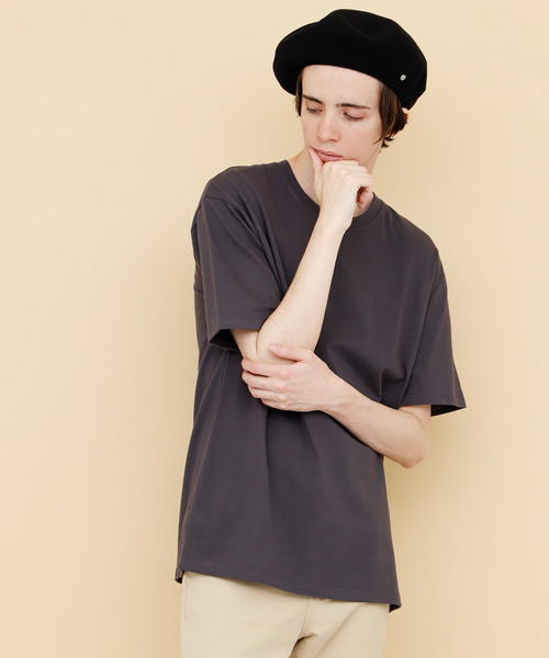 EMMA CLOTHES（エマクローズ）の「COTTON 100% half sleeve cut & sew（Tシャツ/カットソー・メンズ・ブラック/カーキ/チャコールグレー/グリーン/サックスブルー/ブルー/ラベンダー/アクア/ワインレッド/ベージュ/マスタード/アイボリー/チェリーピンク/グレー/ネイビー/ライトピンク/エメラルドブルー/ホワイト/オレンジ/レッド・FREE）」の5枚目の写真
