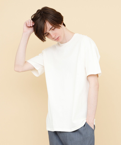 EMMA CLOTHES（エマクローズ）の「COTTON 100% half sleeve cut & sew（Tシャツ/カットソー・メンズ・ブラック/カーキ/チャコールグレー/グリーン/サックスブルー/ブルー/ラベンダー/アクア/ワインレッド/ベージュ/マスタード/アイボリー/チェリーピンク/グレー/ネイビー/ライトピンク/エメラルドブルー/ホワイト/オレンジ/レッド・FREE）」の3枚目の写真